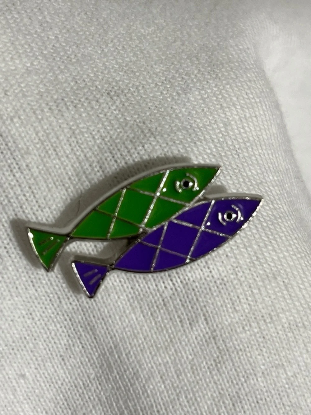 Green & Purple Fish Pin Accessory for Pets and Gear